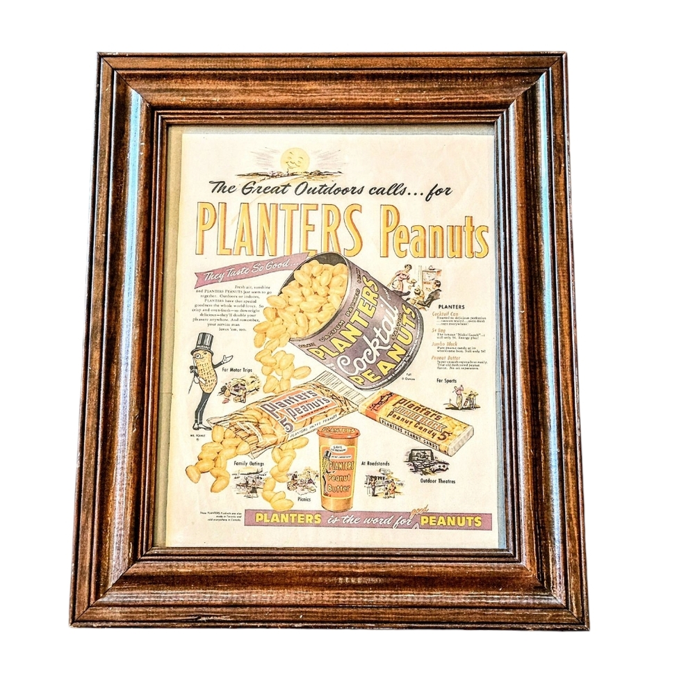 Vintage 1950s Planters Peanuts Magazine Ad Ephemera Print Framed 15x18.5 in